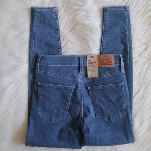 NWT Levi's 720 Jeans Size 24 High Rise Ripped Medium Blue Wash - Picture 5 of 7